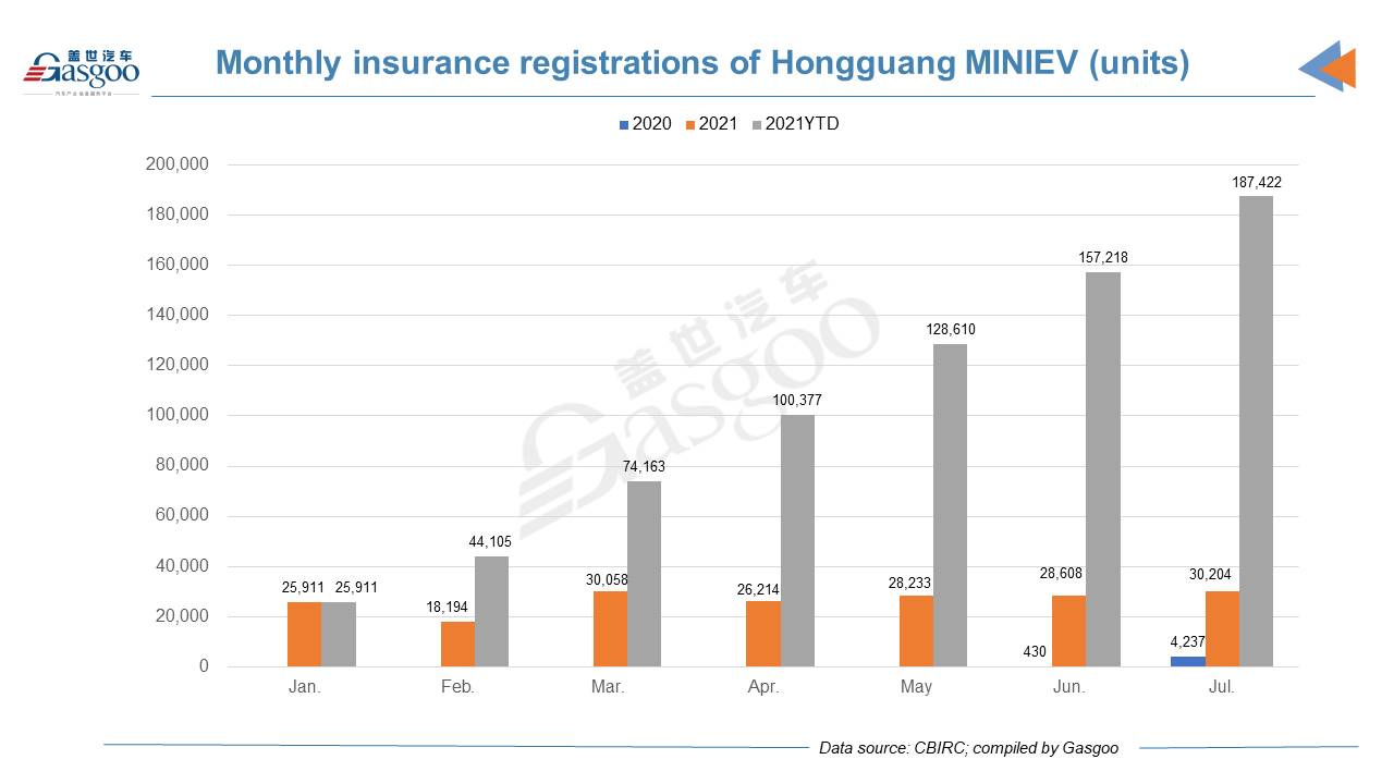 Car and City: July registrations of Wuling Hongguang MINIEV