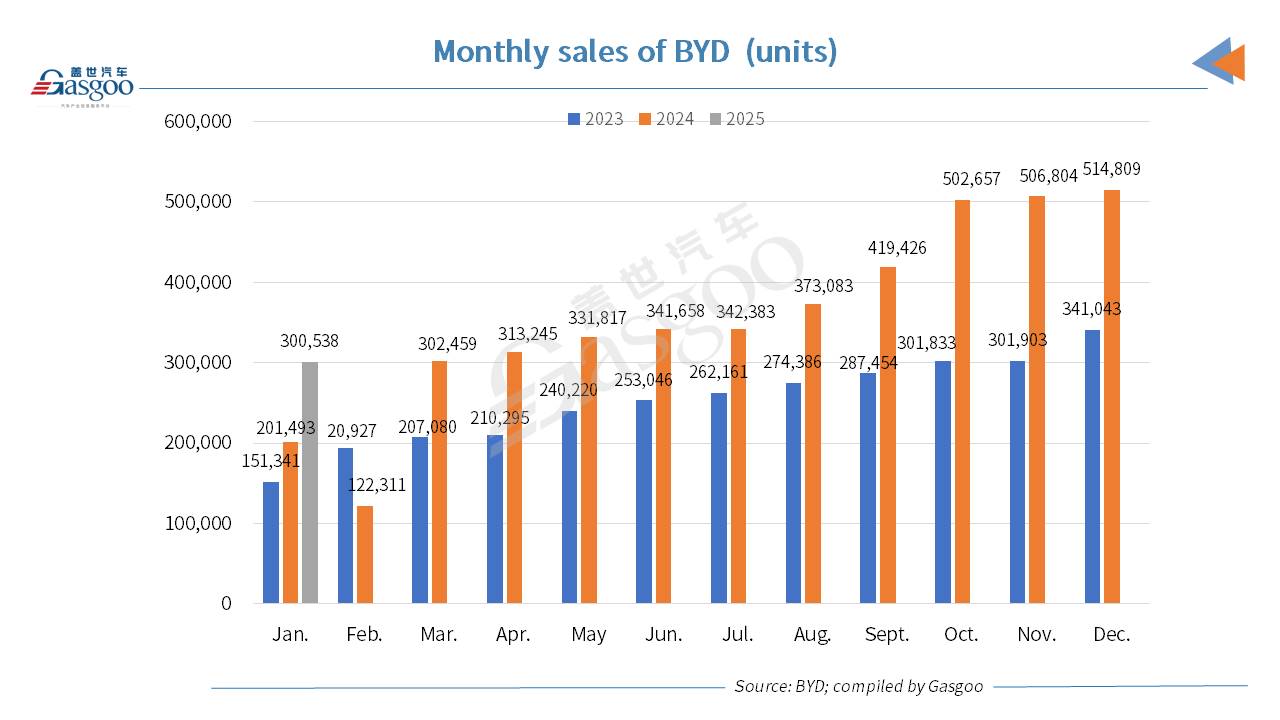 BYD scores 49.16% YoY surge in Jan. 2025 vehicle sales