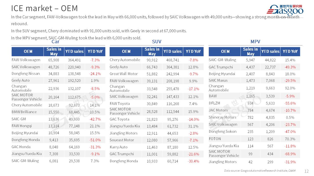 【May 2025】China Passenger Vehicle Sales Analysis
